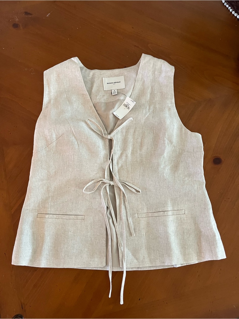 NWT New! Banana Republic Cream Linen Tie-Front Vest Top